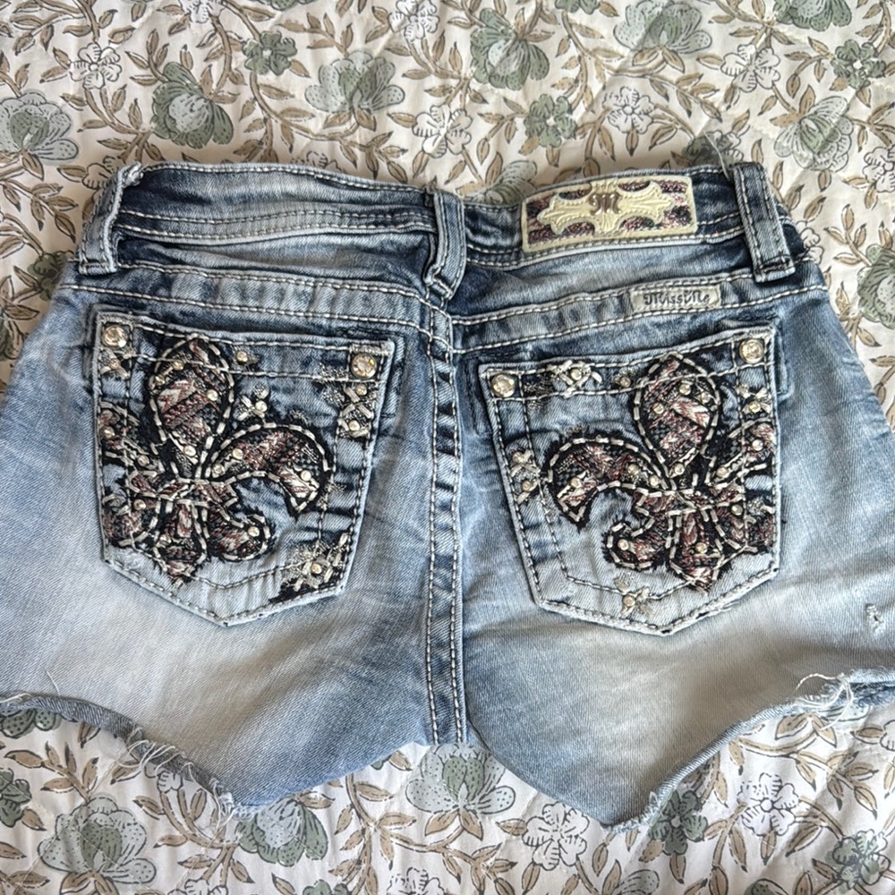 Miss Me Light Blue Denim Shorts with Embellished Design